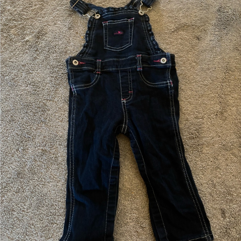 Wrangler Dark Blue Denim Overalls with Pink Stitching